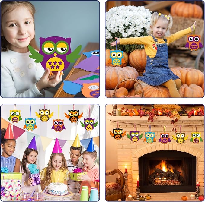 Fennoral 12 Pack Fall Craft for Kids Owl Craft Kits Make Your Own Owl Foam Stickers DIY Arts and Crafts for Boys Girls Art Activities Party Supply Autumn Thanksgiving Decoration