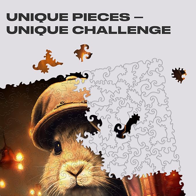 UNIDRAGON Original Wooden Jigsaw Puzzles - Pop Art Thomas Rabbit, 250 pcs, 12.6"x 9", Beautiful Gift Package, Unique Shape Best Gift for Adults and Kids