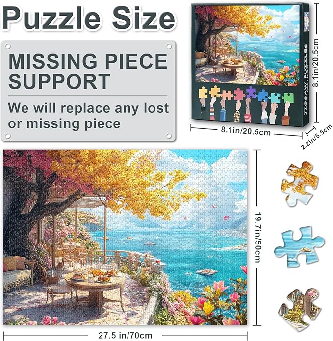 1000 Piece Puzzle for Adults - Jigsaw Puzzles for Adults, Serene Beach House with Relaxing View of The Sea from The Castle, Adult Puzzles 1000 Pieces, 27.5x19.7 in