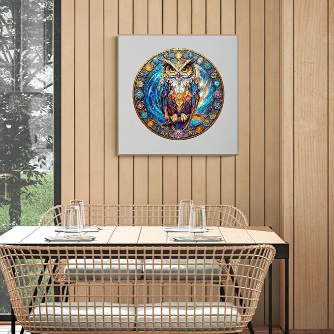 Wooden Puzzles for Adults 200 Pices, Owl 3D Puzzles for Adults, Cosmic Watcher Owl Irregular Jigsaw Puzzles, Flat Puzzels with 3D Visual Effect, Finished Puzzle Size is 11.4 x 11.4in