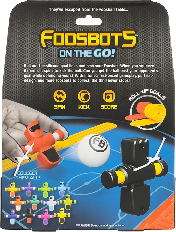Fat Brain Toys Foosbots On The Go Tabletop Trickshot Game, 2 Player Soccer Toys, Games for Kids Ages 6+