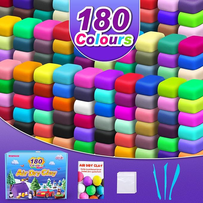 ESSENSON Air Dry Clay 180 Colors, Modeling Clay for Kids, DIY Molding Magic Clay for with Tools, Toys Gifts for Age 3 4 5 6 7 8+ Years Old Boys Girls Kids