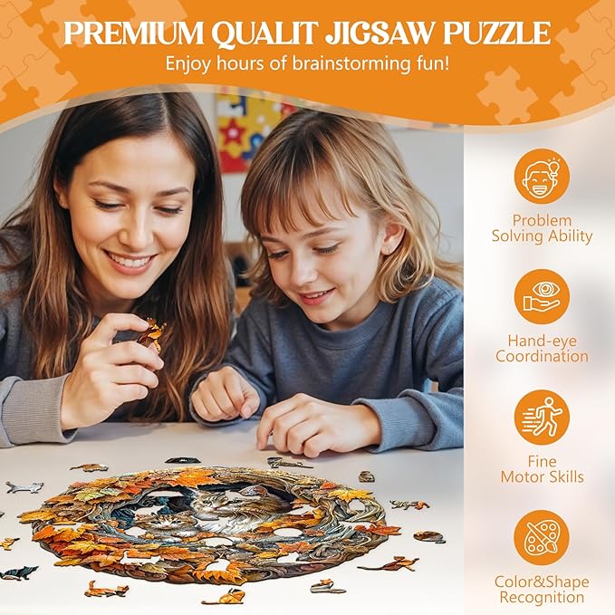 Wooden Puzzles for Adults, Wooden Jigsaw Puzzles for Adults Kids, 3D Cat Mom Unique Shaped Wood Puzzles Adult, Creative Birthday Gifts for Friends Family Game (13.4 * 13in 280pcs)