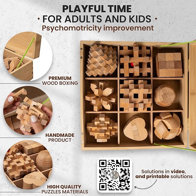 Wooden Brain Teaser Puzzles for Adults - Coffee Table Puzzles - Wooden Wire Teaser - Brain Puzzle for Adults - Wood Brain Teasers - Brain Teasers