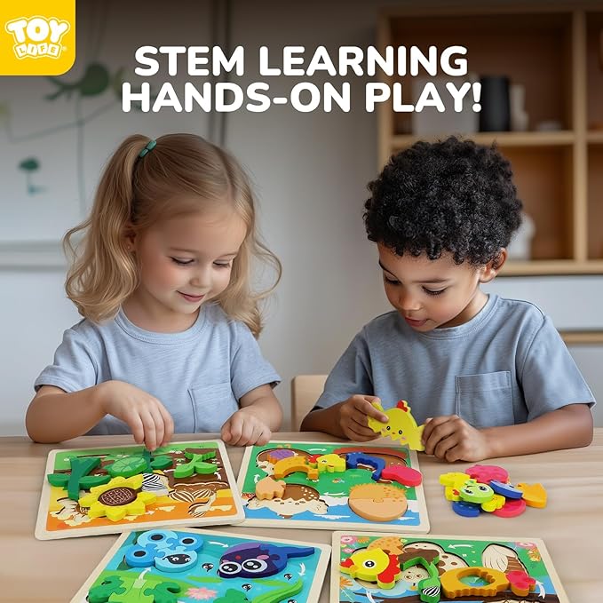TOY Life Life Cycle Toys Puzzles for Kids, Wooden Puzzles for Toddlers 2-4, 4 Large Pieces Animal Puzzle for Toddlers 1-3, Montessori Toys for 1 2 3 Year Old Boy Girl, Baby Kids Educational Toy