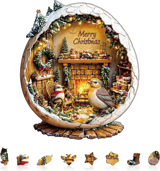 Jigfoxy Wooden Puzzles for Adults, Christmas Birdhouse Wood Puzzles Adult, Unique Animal Shape Wooden Jigsaw Puzzles for Adults, Birthday Gifts for Puzzle Lovers, Family, Friend (M-11.4*9.6in-180pcs)