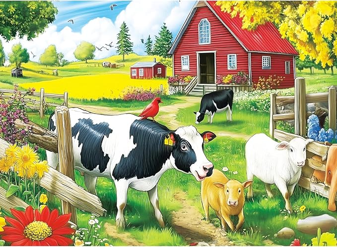 300 Pieces Jigsaw Puzzles for Adults, Pasture Cows Puzzle for Adults Children Seniors, Brid Puzzle 300 Pieces, Gift for Birthday, Home Decor, Fun for Family Entertainment(20.5 * 15 Inch)
