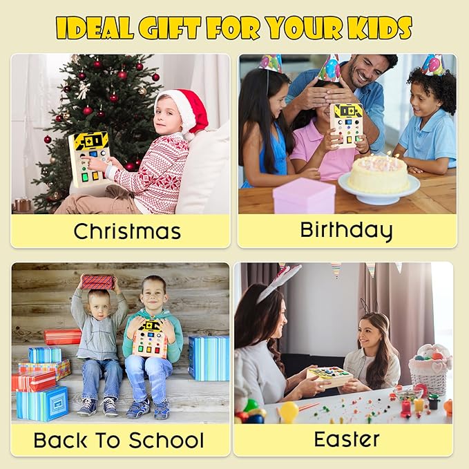 Asweets Montessori Busy Board for Toddler,Wooden Busy Board with LED Light Switches,Sensory Autism Toys Baby Travel Toys,Boys Girls Gifts for Birthday Christmas