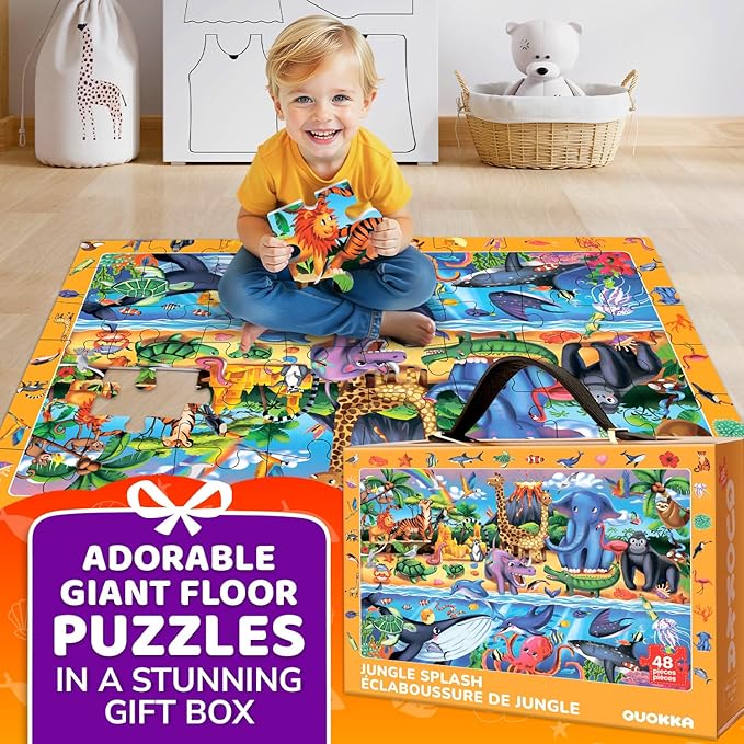 QUOKKA Floor Puzzles for Kids Ages 4-8 – 2x3 FT Giant Search and Find Educational Jigsaw – 48 Large Pieces – Above and Beyond Observational Scene – Montessori Toy with Gift Box – Fun Learning Activity