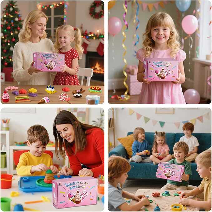 Air Dry Clay for Kids | 12 Pack DIY Modeling Clay Kit with 4 Colors Per Set & 12 Pastry Sculpting Guides | Non-Toxic, Easy to Use Arts and Crafts Gift for Boys & Girls Ages 3+