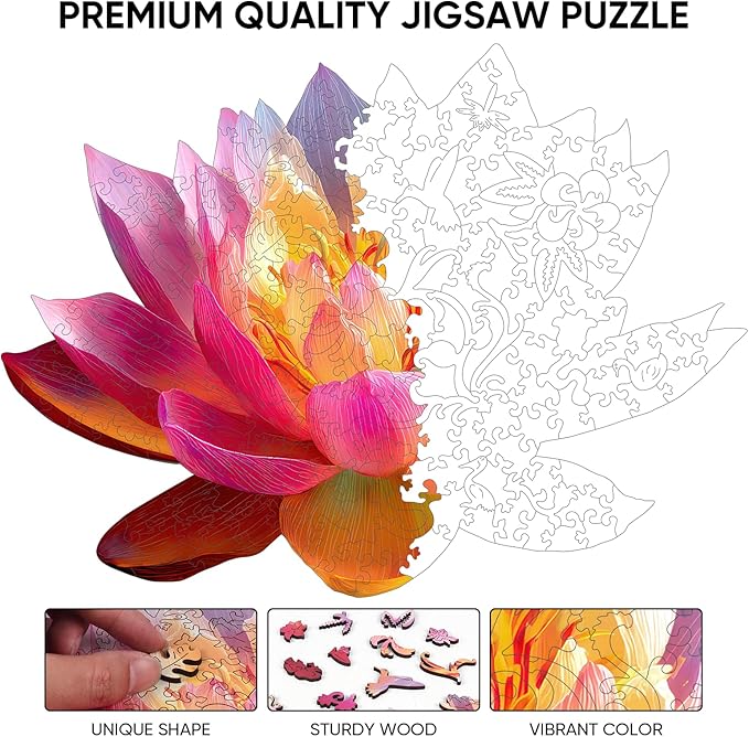Wooden Puzzles for Adults 493 Pieces, Lucky Lotus Jigsaw Puzzles, Adults Puzzles, Best Gifts for Puzzle Lover, Family Brain Game, 14.6x19.7 inch