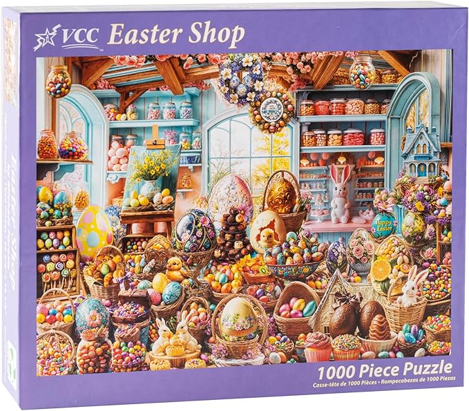 Easter Shop Jigsaw Puzzle 1000 Piece by Vermont Christmas Company - Easter Puzzles with Randomly Shaped Pieces - 26 5/8" x 19 1/4"