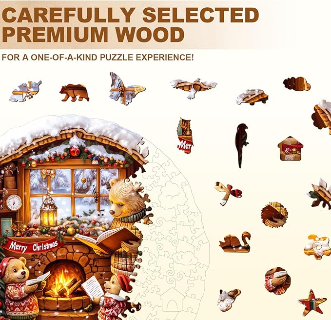 Jigfoxy Wooden Puzzles for Adults, Brown Bear House Wood Puzzles Adult, Unique Animal Shape Wooden Jigsaw Puzzles for Adults, Birthday Gifts for Puzzle Lovers, Family, Friend (M-11.4 * 11.4in-200pcs)
