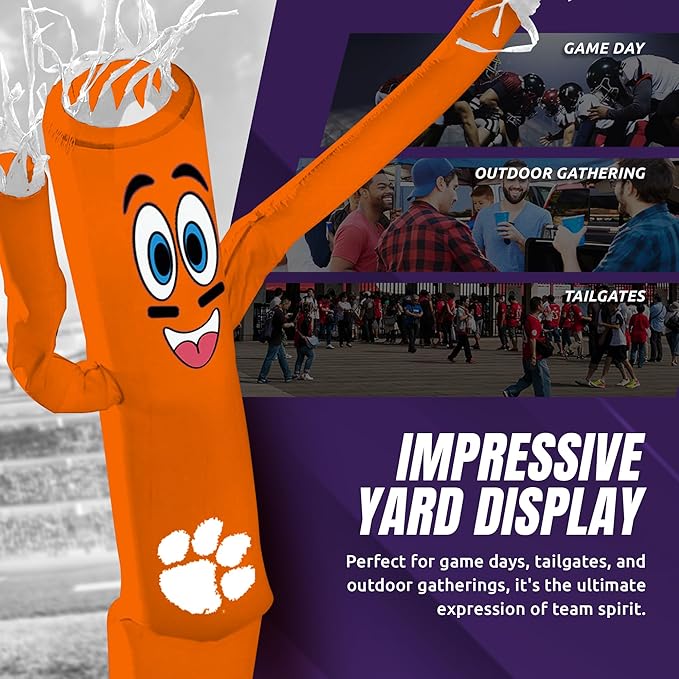 NCAA Clemson Tigers Football Wacky Waving Inflatable Tube Guy with LED Lights & Built-in Blower - 6" x 36" x 96" Inflatable Tube Man Crazy Sports Fan Outdoor Party Decoration