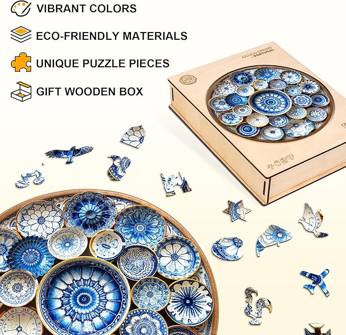 Jigfoxy Wooden Puzzles for Adults, Azulejo Dreams – Port Wood Puzzles Adult, Unique Animal Shape Wooden Jigsaw Puzzles for Adults, Birthday Gifts for Puzzle Lovers, Friend (L-13.4 * 13.3in-270pcs)