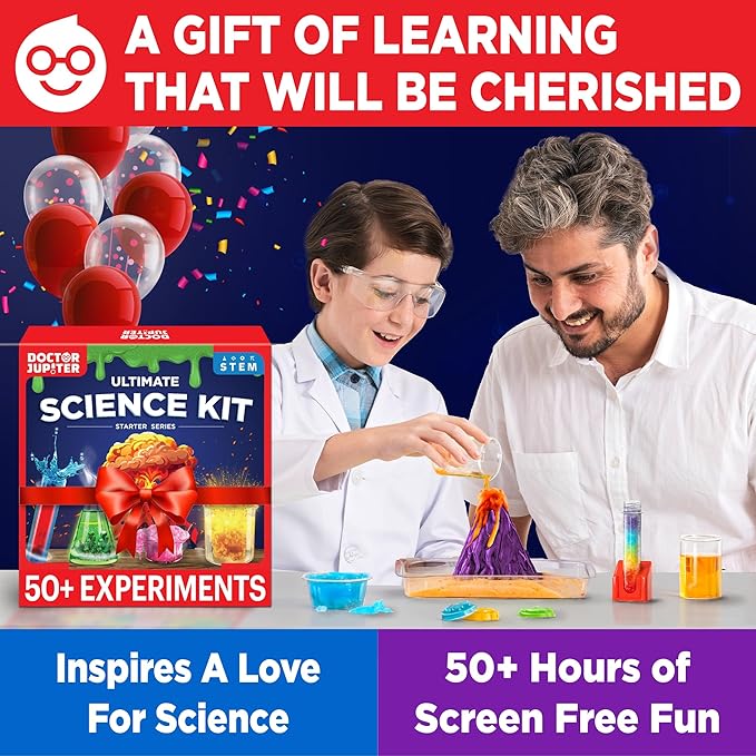 Doctor Jupiter Ultimate Science Kit, Chemistry Set for Kids Ages 8-10-12-14 | Birthday Gift Ideas for Boys & Girls 8,9,10+ Years Old | STEM Toy with 50+ Experiments | Learning & Educational Projects