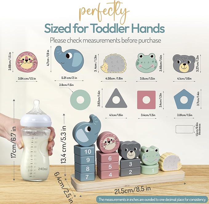 ELLIANI Montessori Toys for 1 Year Old - 3-in-1 Wooden Toy Set, Stacking Toys for Toddlers 1-3 with Bead Maze & Pull Toy, Baby Gender Neutral Gifts