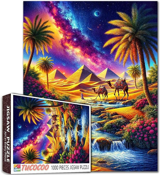 Desert Mirage Landscape Jigsaw Puzzle，Desert Camel Rainbow Stream 1000 Pieces Jigsaw Puzzles for Adults，27 x 20 Inches Puzzles for Families，HD Quality Stained Puzzle Gift，Perfect for Game Nights