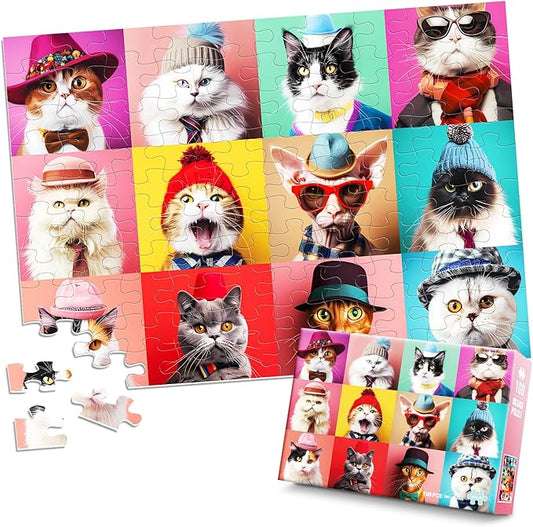 100 Piece Puzzles for Kids Ages 4-10 - Different Breeds Cats Jigsaw Puzzles for Seniors and Children - Educational Toys for 4, 5, 6, 7, 8, 9, 10 Year Olds