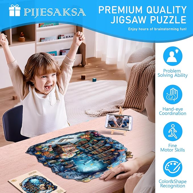 Wooden Puzzles for Adults, Undersea Book House Wooden Jigsaw Puzzle for Adults, Unique Shape Wood Puzzles Adult, Presents for Women and Men, Wall Art Home Decor(S -8.5 * 8.4in-100 pcs)