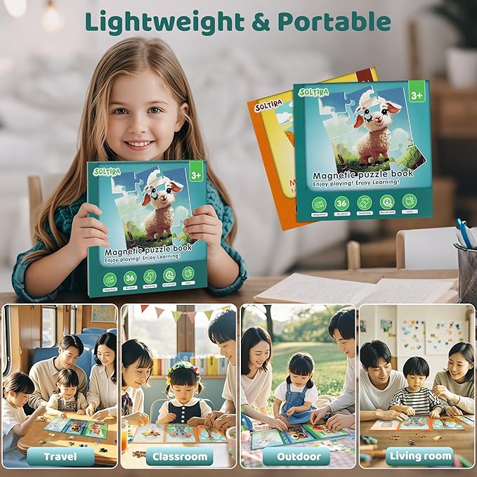 Puzzles for Kids Ages 3-5 2PK-72PCS-6 Animal Themes Magnetic Puzzles for Kids 4-6 Travel Puzzle for Airplane/Car/Road Trip/Gift Toys for 3 4 5 6 Year Old Girls and Boys