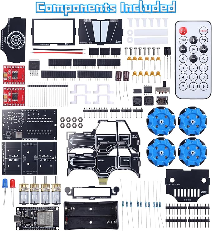 PEMENOL DIY RC Robot Car Kit with Mecanum Wheels, 360° Omnidirectional Movement, Soldering Electronics Project, Dual Remote & WiFi Control, Robotics Kit for School College Hobbyists Present