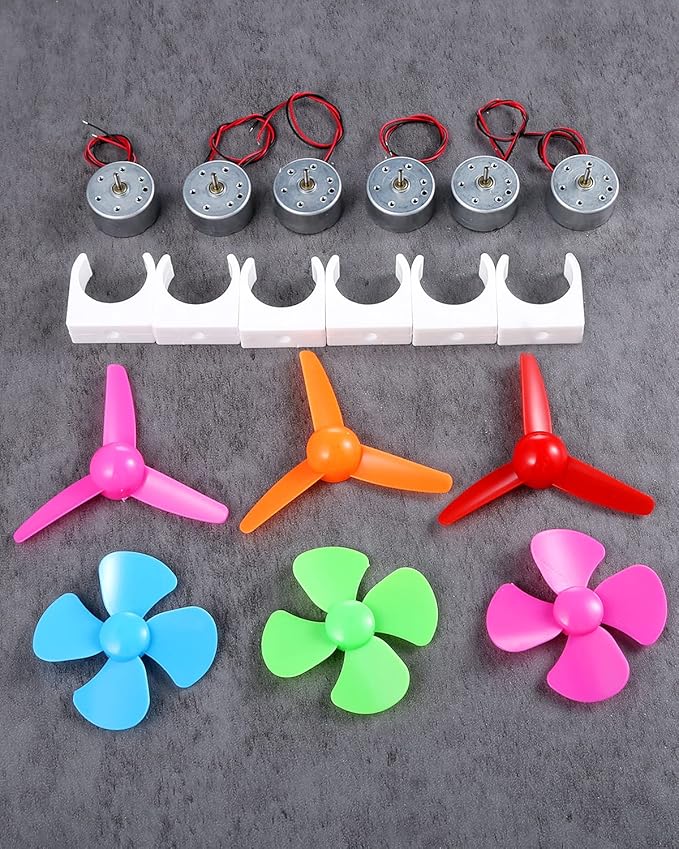 Sntieecr 6 Set Mini Generator Motors 3V-12V DC Motor, Wind Turbine Generator with Mini Fan Leaf and Plastic Motor Holder for DIY Educational Physics Experiment