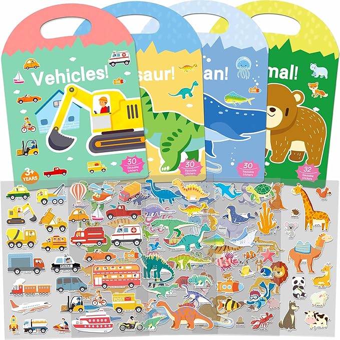 4 Sets Sticker Books for Toddlers 3+ Years, 122 Pcs Puffy Stickers for Kids, 3D Sticker Books for Toddlers, Toddler Airplane Travel Essentials for Kids