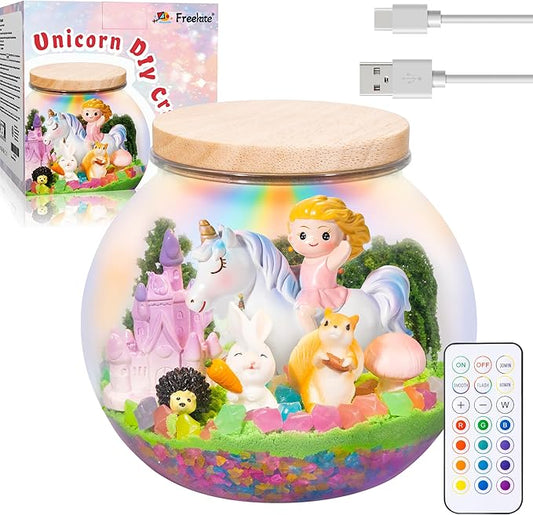 Unicorn Toys for Girls - Unicorn Terrarium Kit Toys - Rechargeable LED Night Light with Remote - DIY Crafts Kit Birthday Gifts for Kids - Christmas Birthday Gifts for Girls Ages 4 5 6 7 8-12 Year Old