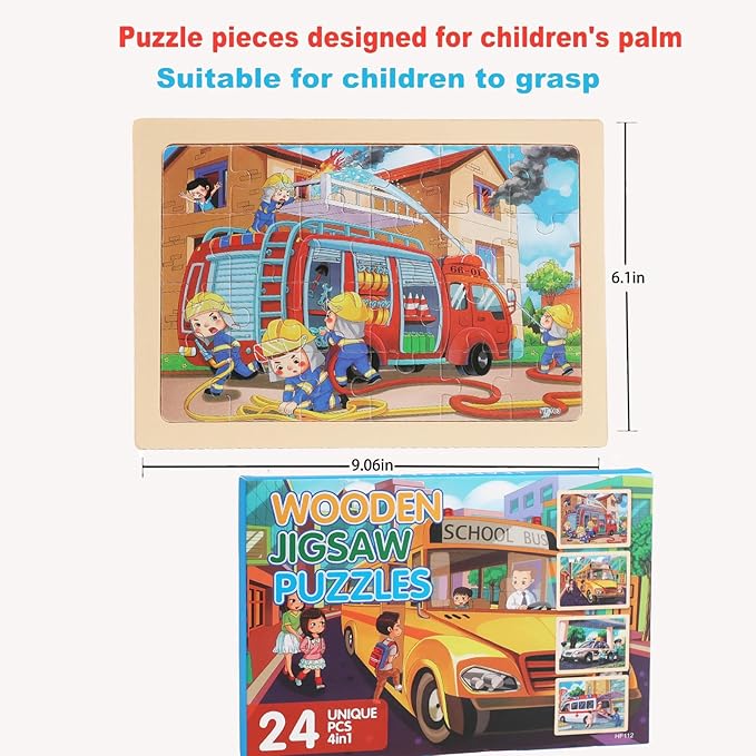 Puzzles for Kids Ages 4-6, 4 Packs 24 Piece Wooden Jigsaw Puzzle for Toddlers 5-8, Preschool Educational Puzzle Boards Toys Gifts for 4 5 6 7 8 Girls Boys
