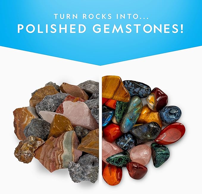 NATIONAL GEOGRAPHIC Rock Refill – Mega Madagascar Pack, 3 lb of Gemstones Including Rose Quartz, Jasper, Labradorite, & More, Tumbler Grit & Jewelry Settings