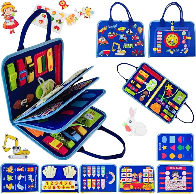 Montessori Busy Board for Toddlers Children's Sensory Toys, Buttons & Laces Develop Fine Motor Skills Travel-Friendly Learning Activity Board, for Kids