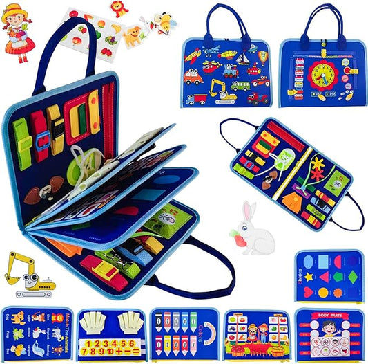 Montessori Busy Board for Toddlers Children's Sensory Toys, Buttons & Laces Develop Fine Motor Skills Travel-Friendly Learning Activity Board, for Kids