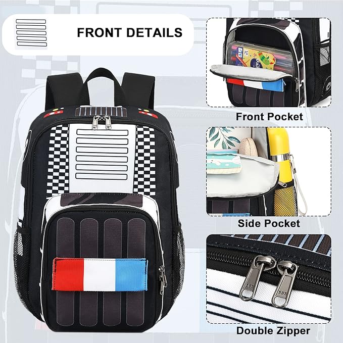 Kids School Backpack with Lunch Box for Boy Kindergarten BookBag School Bag Preschool Kindergarten Toddler Backpack (Police Car)