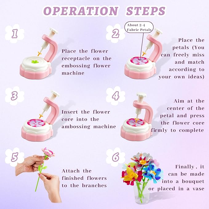 SANGQAOFU Fabric Flower Bouquets Kit DIY Arts and Crafts Kits for Kids Age 3-12 Christmas Birthday Gifts for 3 4 5 6 7 8+ Year Old Toddler Girls Toys
