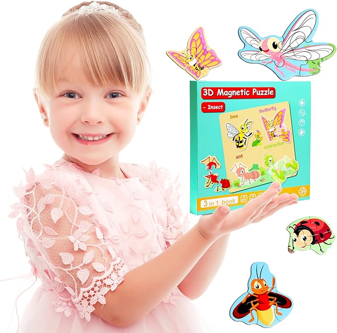 Magnetic Puzzles for Kids Ages 1-3, Travel Toddler Puzzles Ages 2-4 Year, Insect Activities Toy for Boys & Girls 3-5 yo - Learning Magnet Gift for Road Trip
