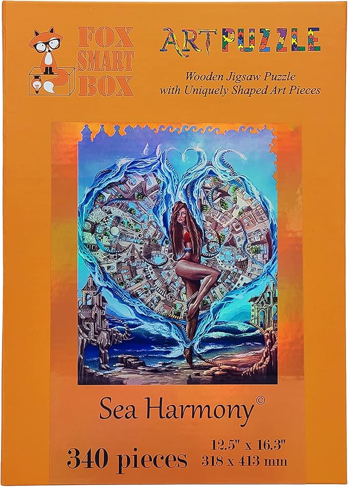 Wooden Puzzle for Adults - Uniquely Shaped Pieces - Made in The USA by FoxSmartBox - 350 Pieces - Sea Harmony