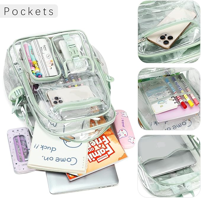 abshoo Large Clear Backpack For Girls Women Heavy Duty Transparent Backpacks Clear School Bookbag (Light Green)