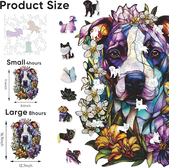 Wooden Puzzles for Adults, 467 Pieces Wooden Dog Jigsaw Puzzles, Animal Unique Shaped Puzzle Gifts for Adults and Kids on Birthday, Thanksgiving, Challenging Family Puzzle Games(12.7"*16.9'')