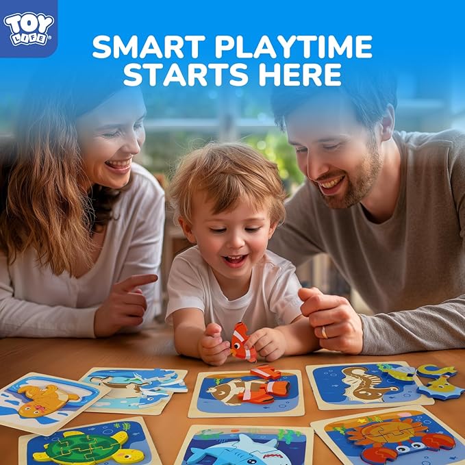 TOY Life Toddler Puzzles Ages 2-4, Wooden Puzzles for Toddlers 1-3, 7 Pcs Sea Animals Puzzle 2 Year Old, Montessori Toddler Boys Girls Toys 2-3, Educational Gift Learning Toys for 2 Year Old