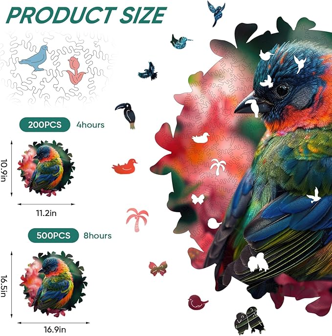 Wooden Puzzles for Adults, Bird Wooden Jigsaw Puzzles 500pcs,16.5x16.9in, Royal,Unique Shape Animal Adult Puzzles, Irregular Wood Puzzles Creative Gift for Adults Family Game