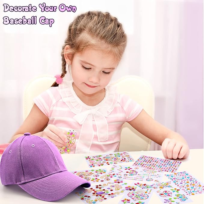 Coosilion Gifts for Girls 4 5 6 7 8 9 10 12 Years Old-Decorate Your Own Baseball Cap with Cute Stickers, Arts & Crafts for Girls Ages 6-12, Birthday Gifts & Back to School Supplies for Kids