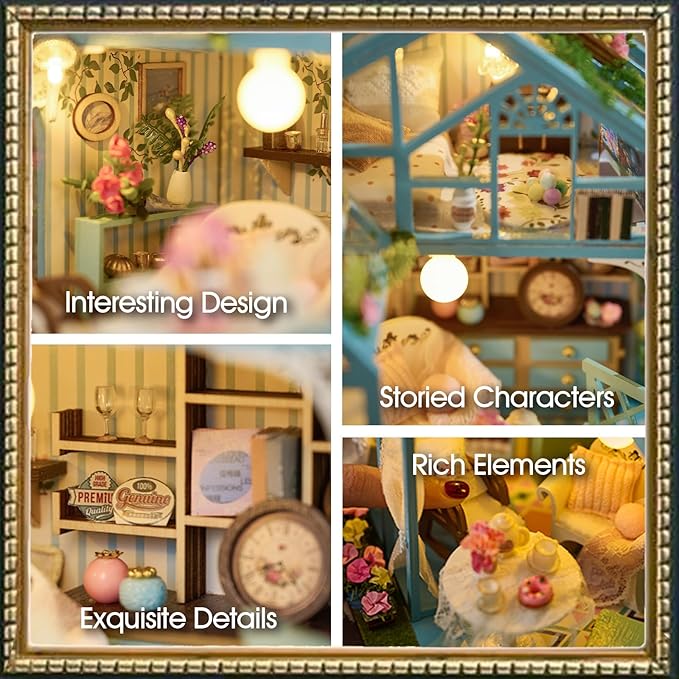 [2025 New] Floral Reverie Miniature House Kit with LED Light, Book Nook Kit with Cover for Birthday, 3D Wooden Bookends Puzzle Bookshelf Decor Building Kit Birthday Gifts for Family, Friends