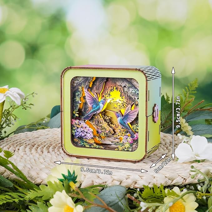 3D Puzzle Nightlight-DIY LED Light Wooden Puzzle-Art Lamp and Craft Kits for Kids and Adults-Birthday Gifts Toys-Home Desk Decor Family Game (Hummingbird)