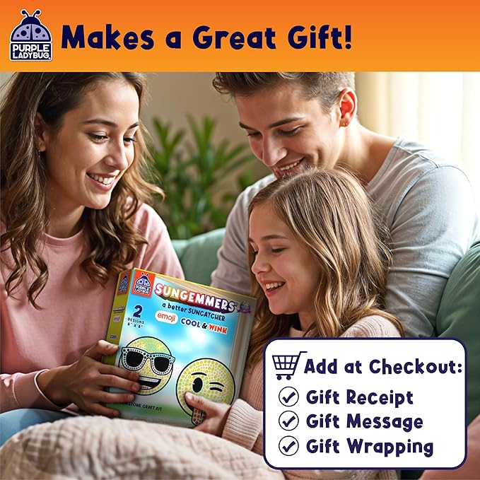 SUNGEMMERS Emoji Cool & Wink Window Art Kit - DIY Diamond Art Suncatcher Craft for Kids Ages 6-12 - Creative Gift for Girls, Boys, Mess-Free Arts & Crafts Set with 1000+ Gem Stickers, Templates