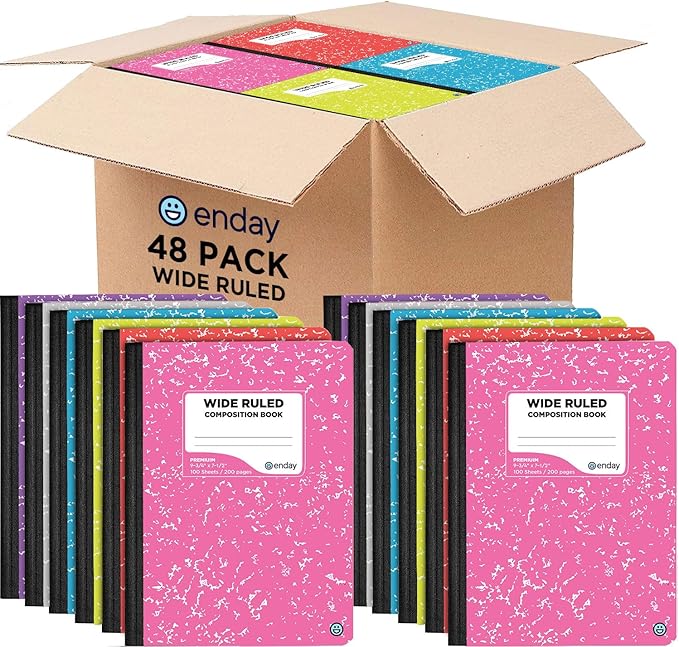 Composition Notebooks Wide Ruled Paper Bulk, Hard Cover Composition Notebook, Premium Lined Composition Books, 100 Sheets Ruled Notebook (48 Pack) - by Enday