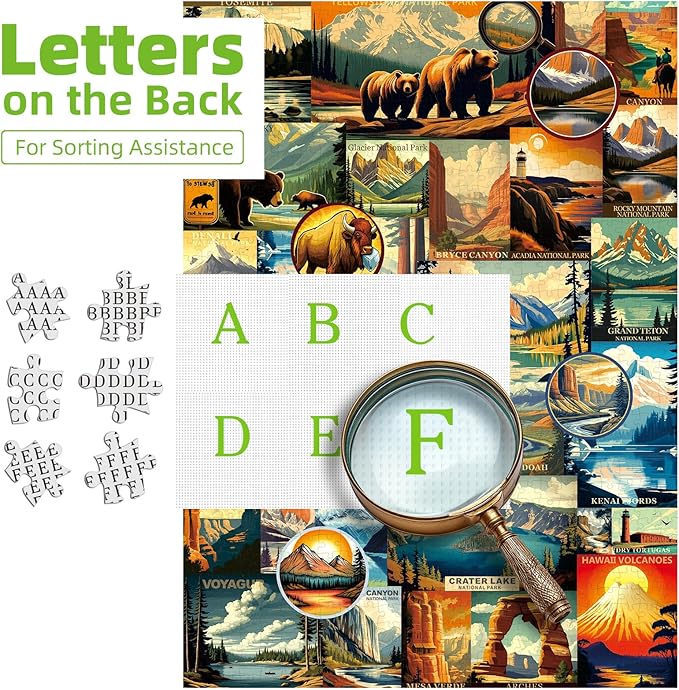 Blueforest National Parks Vintage Poster 1000 Piece Puzzle for Adults - Challenging Jigsaw Puzzle Featuring Zion, Yellowstone, Yosemite, Hawaii & Everglades Landscape Art