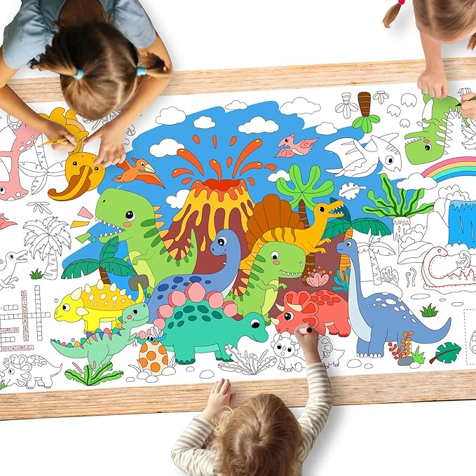 Gatherfun Dinosaur Party Giant Coloring Poster - 31.5x 72 Inches - Versatile Classroom Wall Décor & Birthday Activity - Dinosaur Poster or Table Cover for School Parties and Special Events