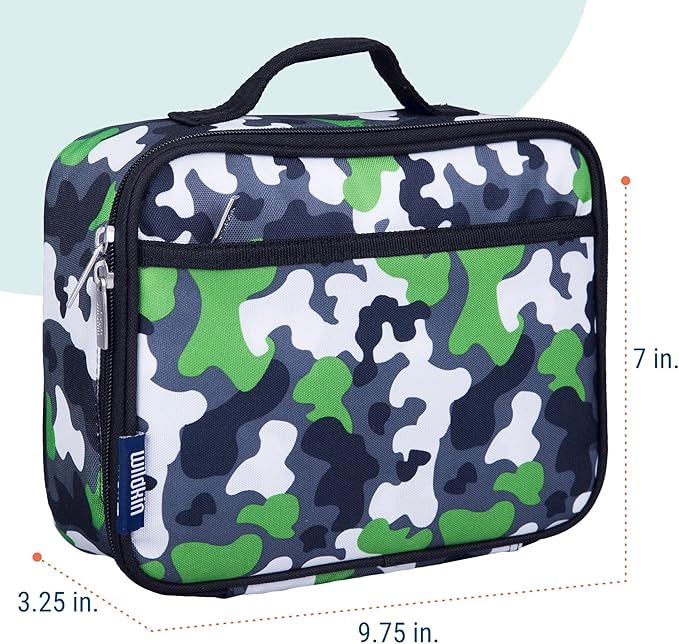 Wildkin Kids Insulated Lunch Box – Durable and Reusable for School & Travel - Green Camo