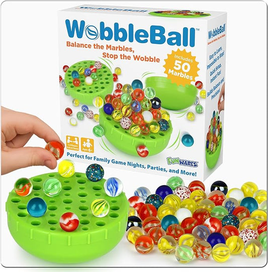 Funwares WobbleBall Marble Balance Game, 50 Marbles Included, Skill & Dexterity Games for Kids & Adults, Family Party Game for 1-4 Players, Ages 6+